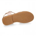 METAL Nappa Leather Sandal shoes with crossed straps for girls.