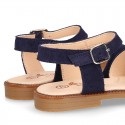 SHINY FLOWER Suede Leather Girl Sandal shoes with buckle fastening.