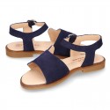SHINY FLOWER Suede Leather Girl Sandal shoes with buckle fastening.
