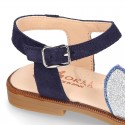 SHINY FLOWER Suede Leather Girl Sandal shoes with buckle fastening.