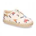 New MOTORCYCLES design canvas Laces up style espadrille shoes for kids.