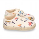 New MOTORCYCLES design canvas Laces up style espadrille shoes for kids.