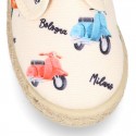 New MOTORCYCLES design canvas Laces up style espadrille shoes for kids.