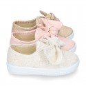 Metal canvas Bamba shoes with sweet BOW design.