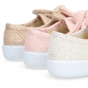 Metal canvas Bamba shoes with sweet BOW design.