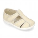 Kids T-cotton canvas STRAP SANDAL style shoes with hook and loop strap.