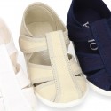 Kids T-cotton canvas STRAP SANDAL style shoes with hook and loop strap.