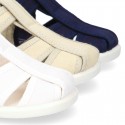 Kids T-cotton canvas STRAP SANDAL style shoes with hook and loop strap.