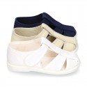 Kids T-cotton canvas STRAP SANDAL style shoes with hook and loop strap.