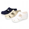 Kids T-cotton canvas STRAP SANDAL style shoes with hook and loop strap.