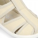 Kids T-cotton canvas STRAP SANDAL style shoes with hook and loop strap.