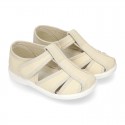 Kids T-cotton canvas STRAP SANDAL style shoes with hook and loop strap.