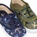 Cotton canvas sneaker shoes with AIRPLANES print design.