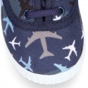 Cotton canvas sneaker shoes with AIRPLANES print design.