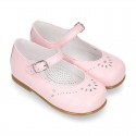 FLOWER design Girl Halter little Mary Jane shoes with buckle fastening in soft nappa leather.
