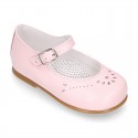 FLOWER design Girl Halter little Mary Jane shoes with buckle fastening in soft nappa leather.