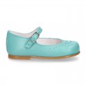 FLOWER design Girl Halter little Mary Jane shoes with buckle fastening in soft nappa leather.