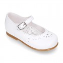 FLOWER design Girl Halter little Mary Jane shoes with buckle fastening in soft nappa leather.