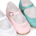 FLOWER design Girl Halter little Mary Jane shoes with buckle fastening in soft nappa leather.