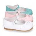 FLOWER design Girl Halter little Mary Jane shoes with buckle fastening in soft nappa leather.