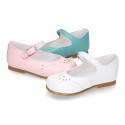 FLOWER design Girl Halter little Mary Jane shoes with buckle fastening in soft nappa leather.