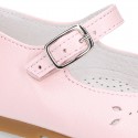 FLOWER design Girl Halter little Mary Jane shoes with buckle fastening in soft nappa leather.