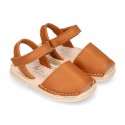 EXTRA SOFT nappa leather kids Menorquina sandals with flexible outsole and hook and loop strap.