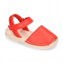 EXTRA SOFT nappa leather kids Menorquina sandals with flexible outsole and hook and loop strap.