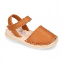 EXTRA SOFT nappa leather kids Menorquina sandals with flexible outsole and hook and loop strap.