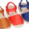 EXTRA SOFT nappa leather kids Menorquina sandals with flexible outsole and hook and loop strap.