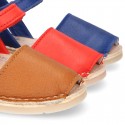 EXTRA SOFT nappa leather kids Menorquina sandals with flexible outsole and hook and loop strap.