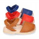 EXTRA SOFT nappa leather kids Menorquina sandals with flexible outsole and hook and loop strap.