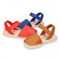 EXTRA SOFT nappa leather kids Menorquina sandals with flexible outsole and hook and loop strap.