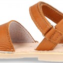 EXTRA SOFT nappa leather kids Menorquina sandals with flexible outsole and hook and loop strap.