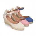 Women Wedge soft LINEN canvas sandal espadrille shoes.