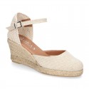 Women Wedge soft LINEN canvas sandal espadrille shoes.