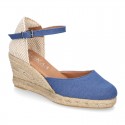 Women Wedge soft LINEN canvas sandal espadrille shoes.