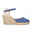 Women Wedge soft LINEN canvas sandal espadrille shoes.