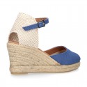 Women Wedge soft LINEN canvas sandal espadrille shoes.