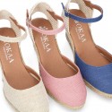 Women Wedge soft LINEN canvas sandal espadrille shoes.