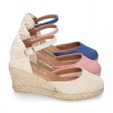 Women Wedge soft LINEN canvas sandal espadrille shoes.