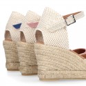 Women Wedge soft LINEN canvas sandal espadrille shoes.