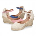 Women Wedge soft LINEN canvas sandal espadrille shoes.