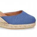 Women Wedge soft LINEN canvas sandal espadrille shoes.