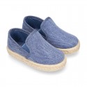 Washed Cotton canvas kids SLIP ON Espadrille shoes with elastic bands.