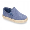 Washed Cotton canvas kids SLIP ON Espadrille shoes with elastic bands.