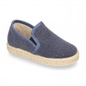 Washed Cotton canvas kids SLIP ON Espadrille shoes with elastic bands.