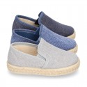 Washed Cotton canvas kids SLIP ON Espadrille shoes with elastic bands.