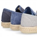 Washed Cotton canvas kids SLIP ON Espadrille shoes with elastic bands.