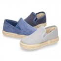 Washed Cotton canvas kids SLIP ON Espadrille shoes with elastic bands.